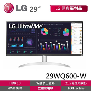 LG 29WQ600-W 福利品 29吋 21:9 智慧多工螢幕 FreeSync 立體聲喇叭 電腦螢幕 外接螢幕