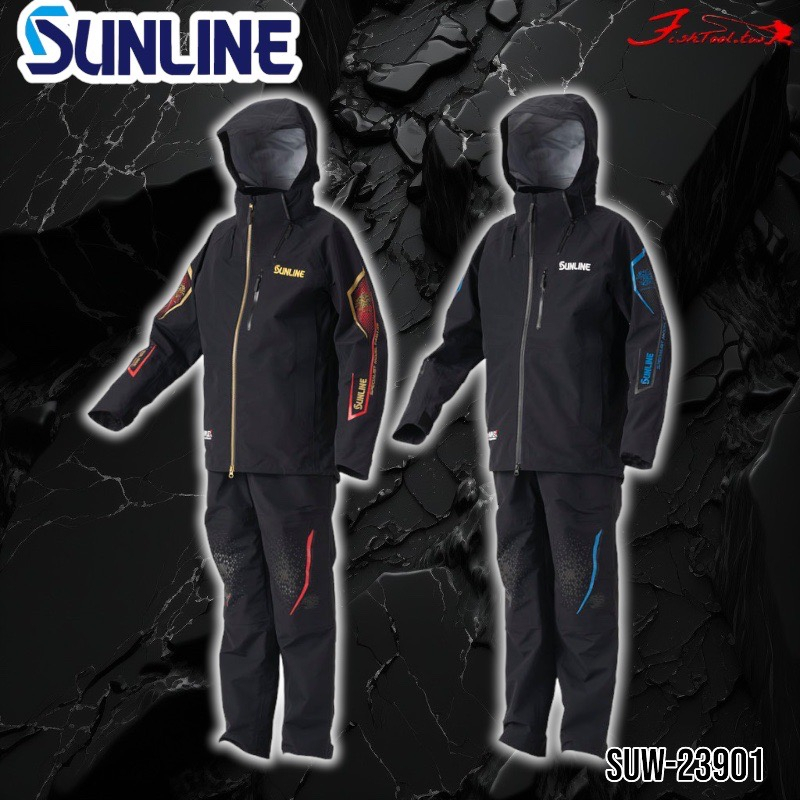 中壢鴻海釣具《SUNLINE》 SUW-23901 黑/金色頂級防水套裝 23 年款