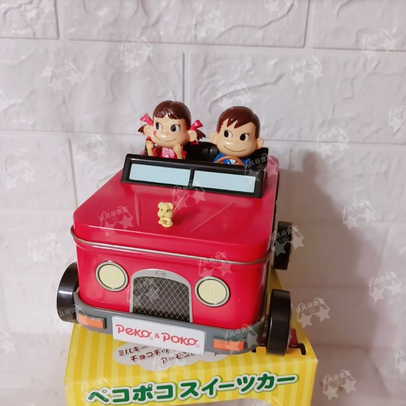 [玩具尋寶圖] [N] [O]早期日本帶回不二家牛奶妹牛奶弟公仔鐵皮車造型收納擺設