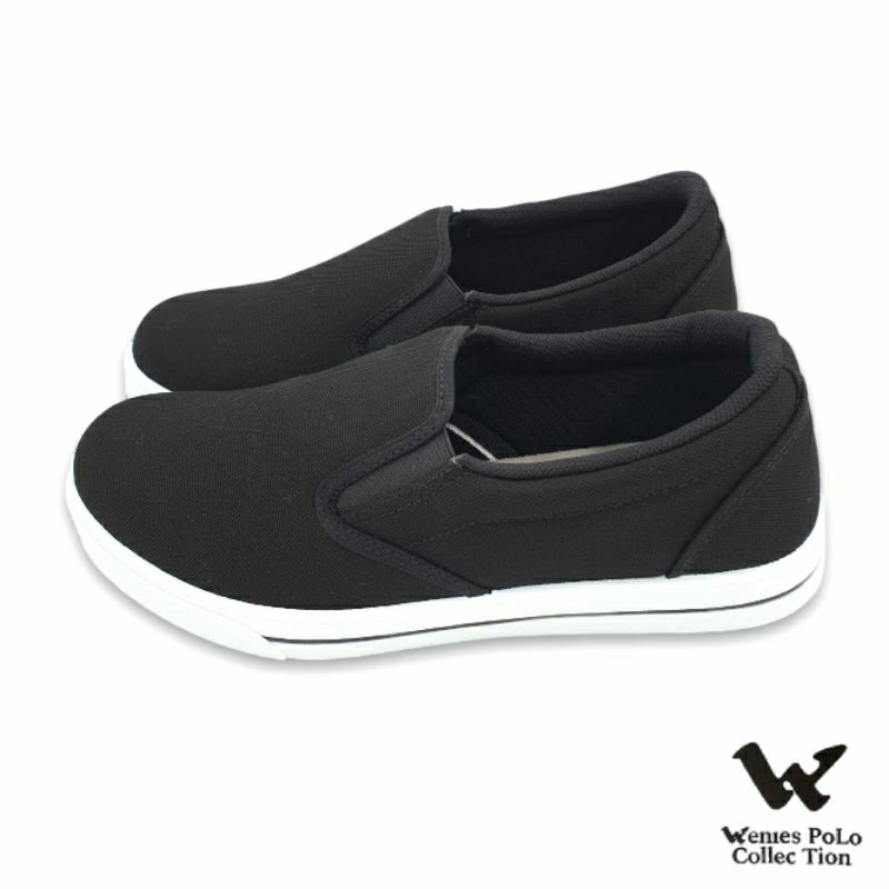 【米蘭鞋都】Wenies Polo (男) 透氣 素面 懶人鞋 帆布鞋 台灣製 6289 黑白 另有全黑色