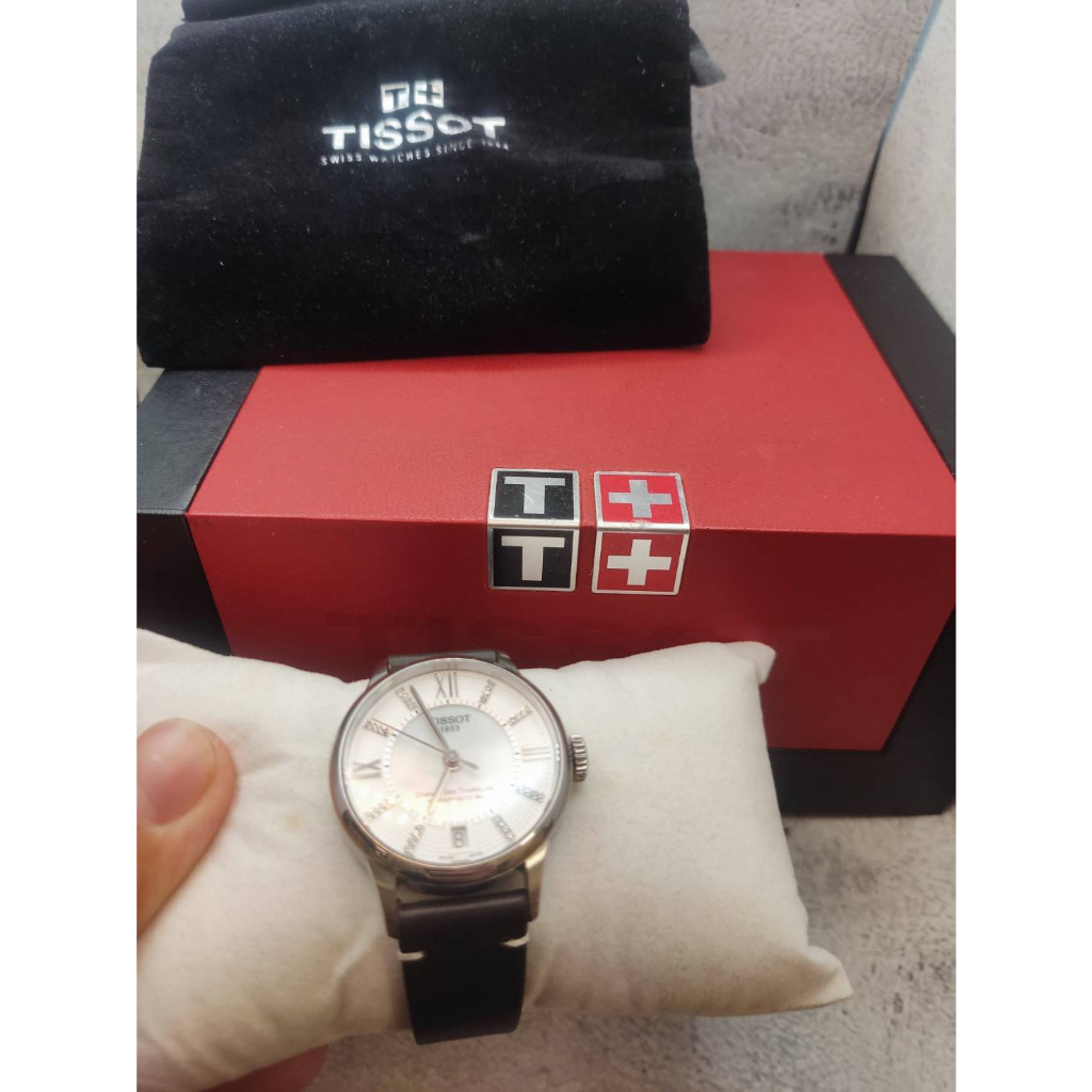 原價3萬 背透 TISSOT 天梭 杜魯爾系列  藍寶石 珍珠貝 新真皮錶帶 機械錶 正品 原場盒 女錶 正品
