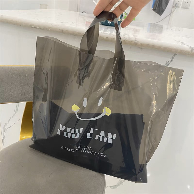 💕台灣現貨💕大號中號小號 微笑 透明 黑色 塑膠手提袋 手提塑膠袋 手提袋 購物袋 禮物袋 服飾袋 包裝袋 塑膠袋