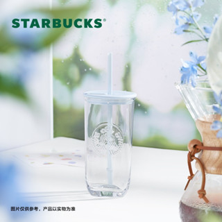 Starbucks官方正品！星巴克杯子2023自然系列473ml藍色款三角玻璃吸管杯咖啡杯果汁珍奶茶奶昔茶水杯