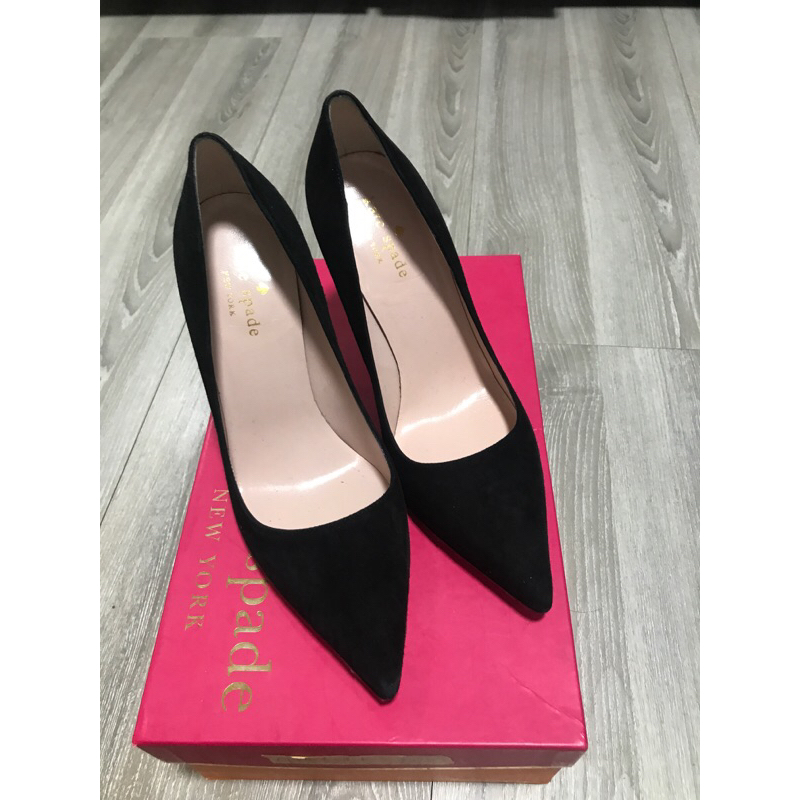 美國紐約義大利製Kate Spade全新歐碼6 W碼黑色$鞋跟高跟鞋黑絲絨