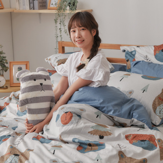 戀家小舖 台灣製床包 單人床包 床單 松木熊 100%精梳棉 床包枕套組 60支精梳棉