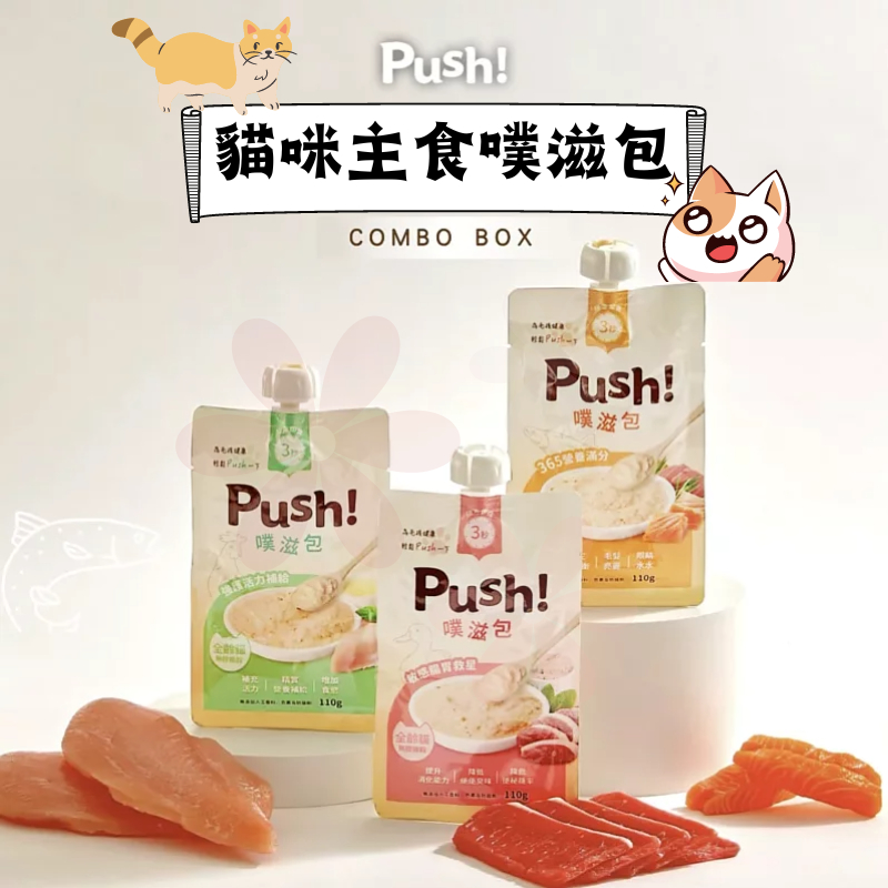 PUSH!強護活力補給噗滋包 貓咪主食餐包 110g 全齡貓 鮭魚 鮪魚 櫛瓜 鴨肉 貓罐 貓主食 貓軟包