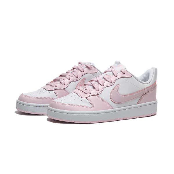 NIKE 休閒鞋 COURT BOROUGH LOW 2 GS 粉紅白 珠光 皮革 女 DQ0492-100