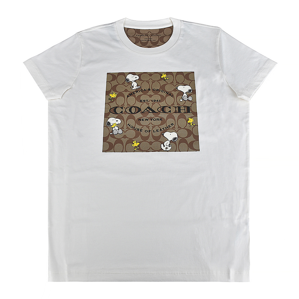 COACH C字LOGO聯名款史努比設計純棉短袖T恤(女款/白)