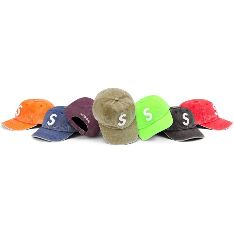 現貨/水洗黑Supreme 2023 S/S Pigment Canvas S Logo 6-Panel 六分割 帽子