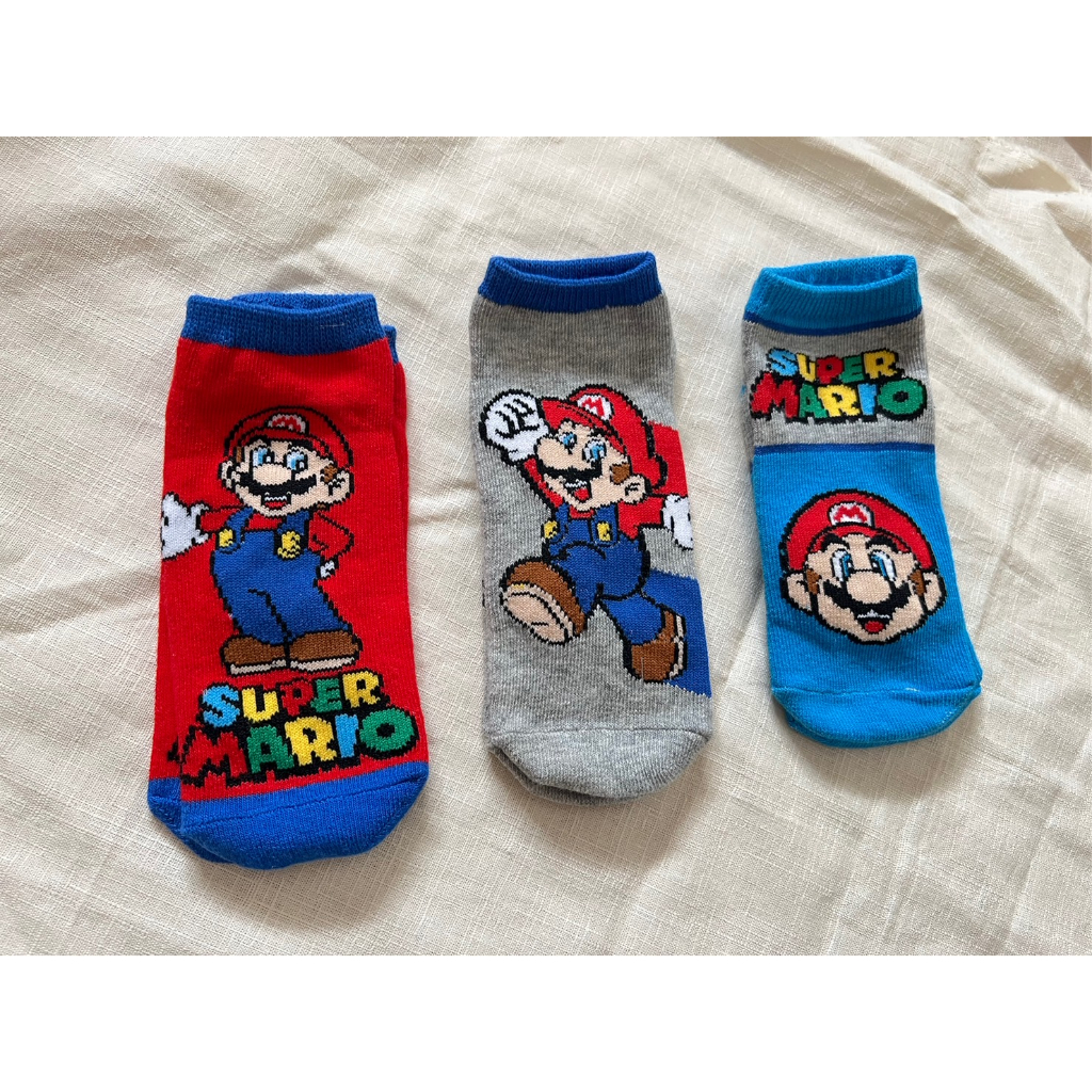 全新瑪莉歐Mario兒童襪/三雙裝/兒童襪子/短版襪/超級瑪莉歐Super Mario