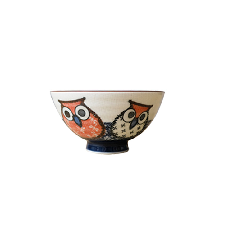 【堯峰陶瓷】日本美濃燒花貓頭鷹 毛料碗/ 大平碗(單入)|動物 貓頭鷹|情侶 親子碗|日式飯碗|日本製陶瓷碗|日本美濃燒