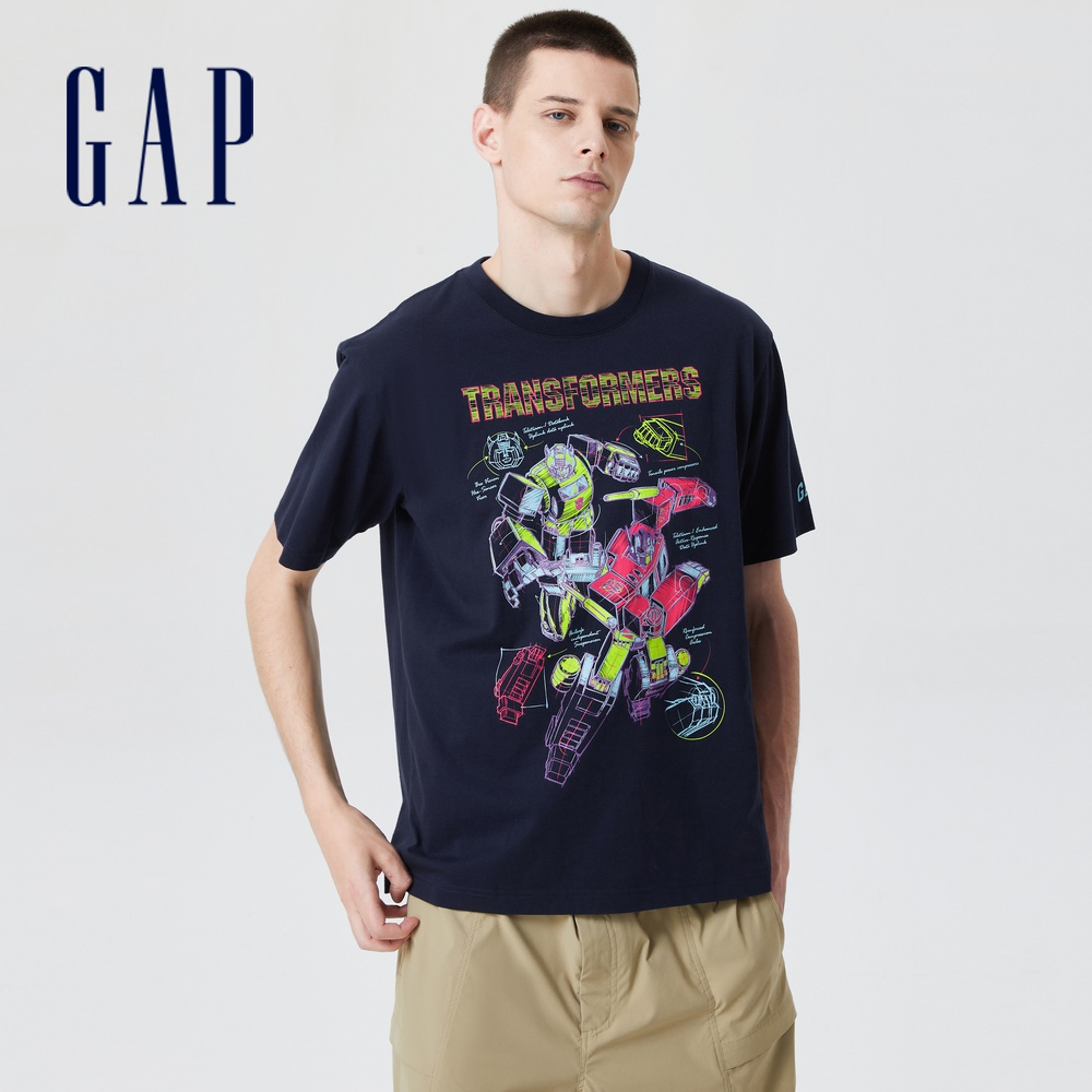 Gap 男裝 Gap x TRANSFORMERS變形金剛聯名 Logo純棉印花短袖T恤-深藍色(714974)