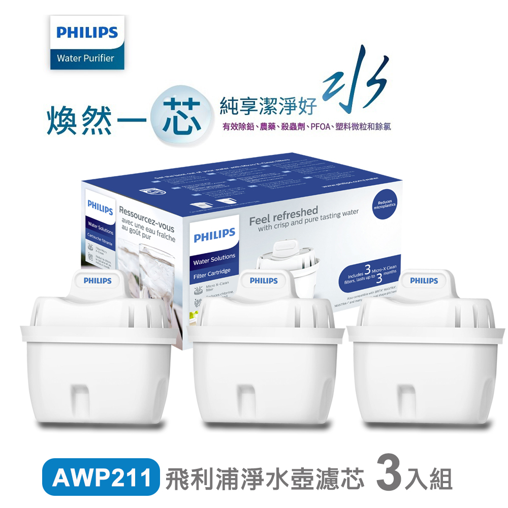 全新公司貨濾心【PHILIPS飛利浦】超濾濾水壺濾芯*3入AWP-211/AWP211 BRITA MAXTRA濾芯