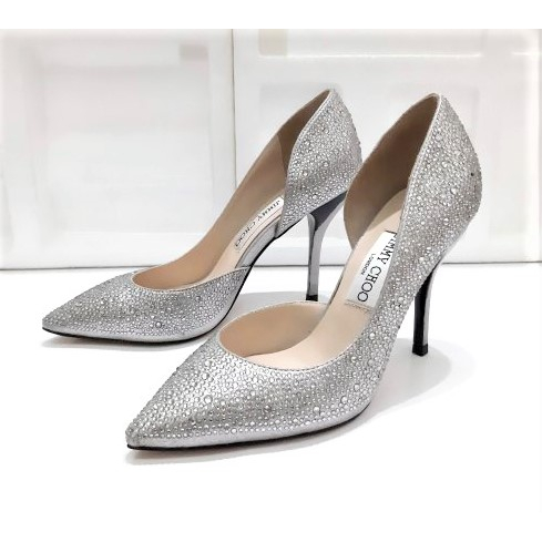Jimmy Choo 專櫃 全新 精品 銀色 水鑽 裝飾  婚禮必備 高跟鞋 婚鞋 36