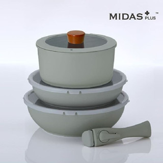 【Neoflam】Midas Plus陶瓷塗層鍋具8件組-暗夜灰(IH爐適用/不挑爐具)可拆可堆疊 平底鍋 炒鍋♥輕頑味
