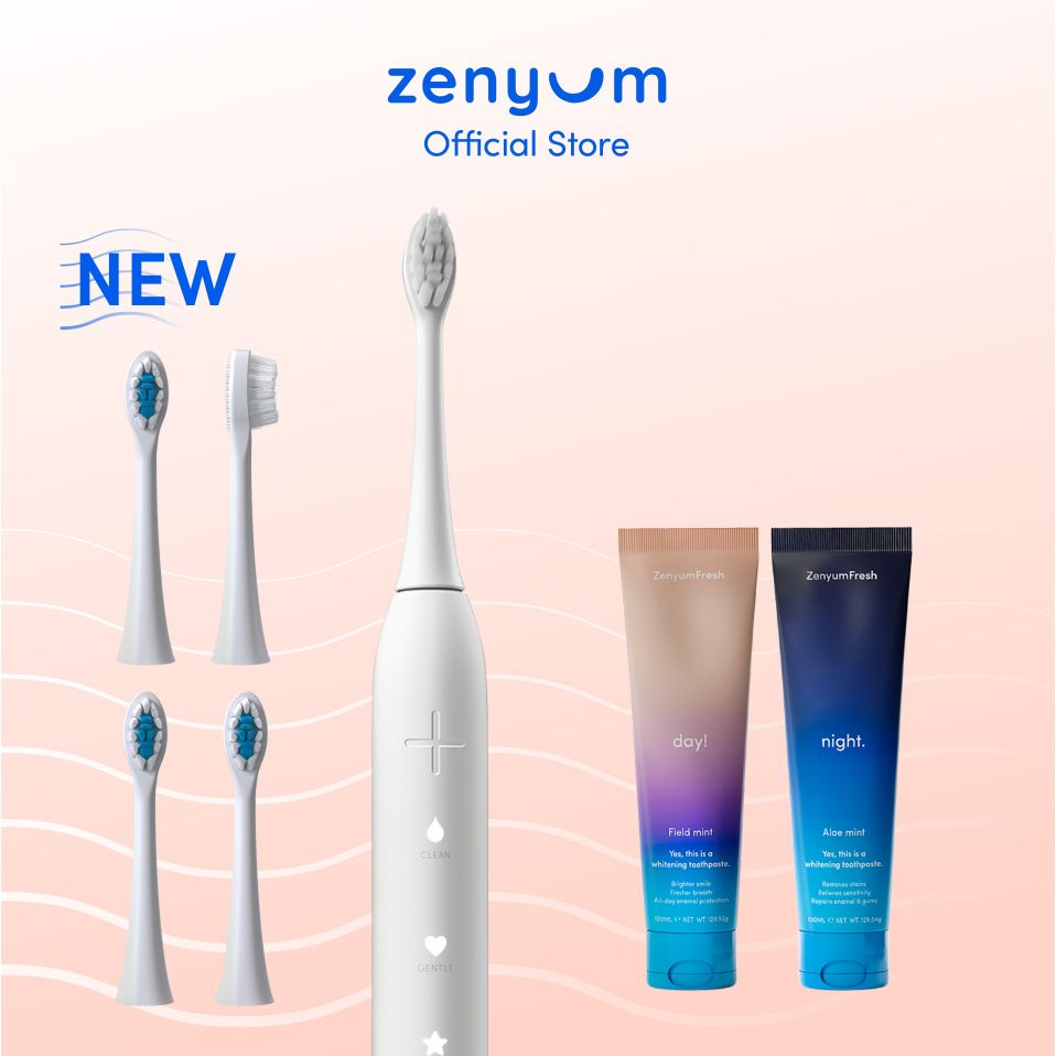 Zenyum綻雅 溫和護理基礎套裝 - Sonic™ 音波振動牙刷 + 溫和潔淨刷頭4件組 + 日夜用全效牙膏