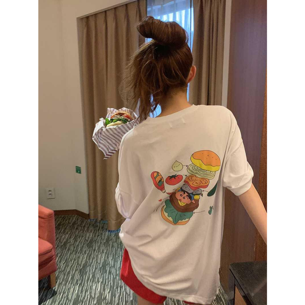 白現貨✨CarryMe Accs 正韓🇰🇷 23S/S 漢堡包蠟筆小新 長版上衣t-shirt