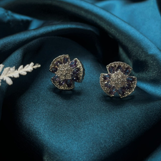歐美華麗風格、紫色鋯石小花造型耳針