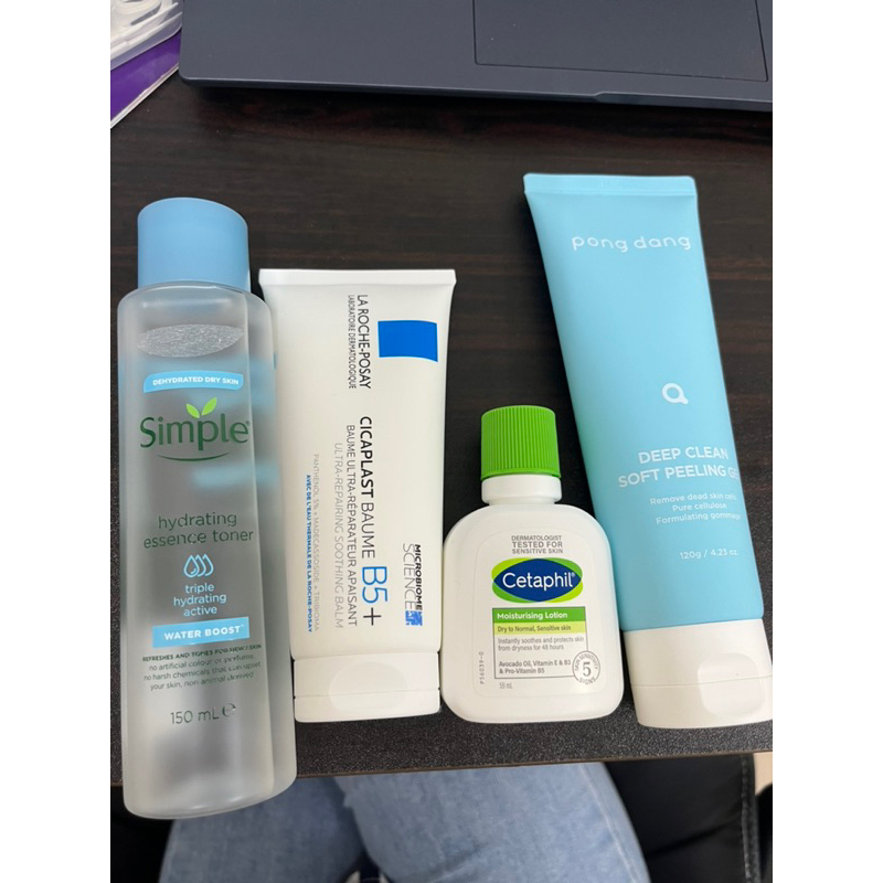 simple化妝水+理膚寶水B5修護霜+cetaphil+pong dang去角質