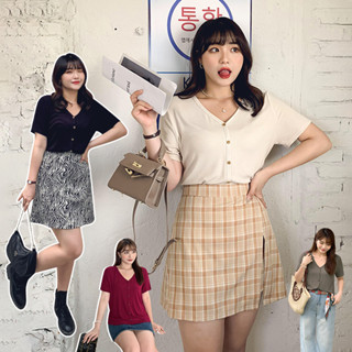 CCGIRL中大尺碼 經典百搭V領針織排釦上衣-共兩款4色-適M～5L《91046短袖/31260長袖》中大尺碼上衣
