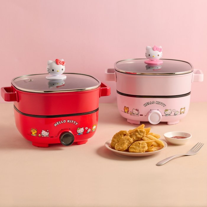 ♥小花花日本精品♥ Hello Kitty 多功能分離式料理鍋 兩層式蒸鍋 紅色 粉色 ~ 5