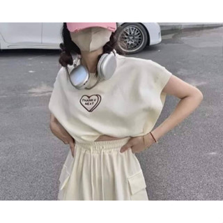 myheart韓系夏新款字母刺繡愛心無袖套裝上衣+短褲 女裝 6【實品拍攝、全部現貨沒有預購】