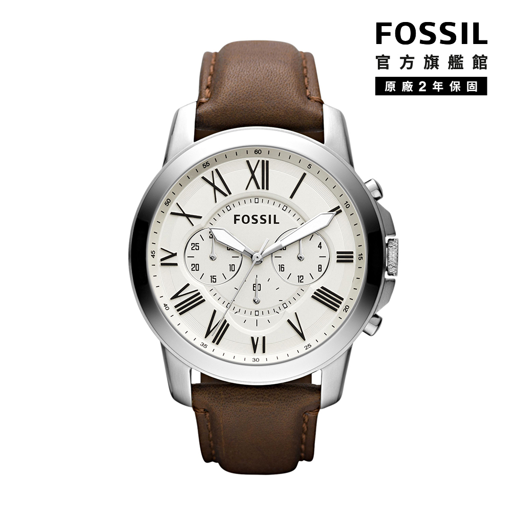 【FOSSIL 官方旗艦館】Grant 帥氣風尚皮革計時男錶 棕色真皮皮革錶帶 44MM FS4735IE