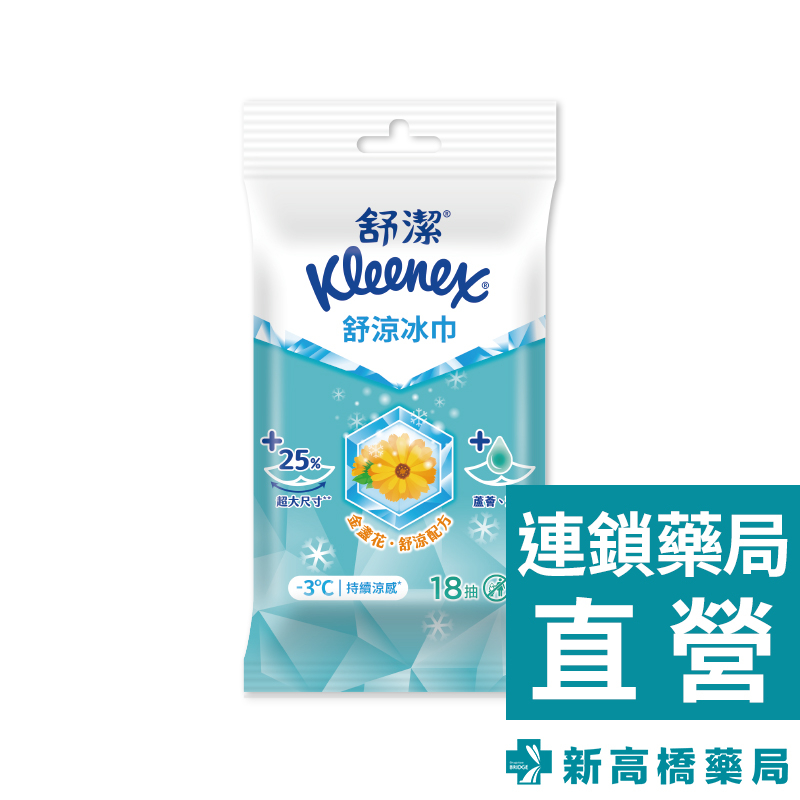 Kleenex 舒潔 舒涼冰巾 18抽【新高橋藥局】涼感濕式面紙