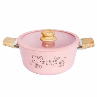 ♥小花花日本精品♥HelloKitty 鋁合金雙耳湯鍋組 煮鍋 燉鍋 圍裙 牛奶瓶 kitty造型菜瓜布 ~ 3