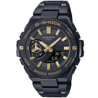 CASIO卡西歐 G-SHOCK 太陽能x藍牙連線 黑金雙顯腕錶 GST-B500BD-1A9