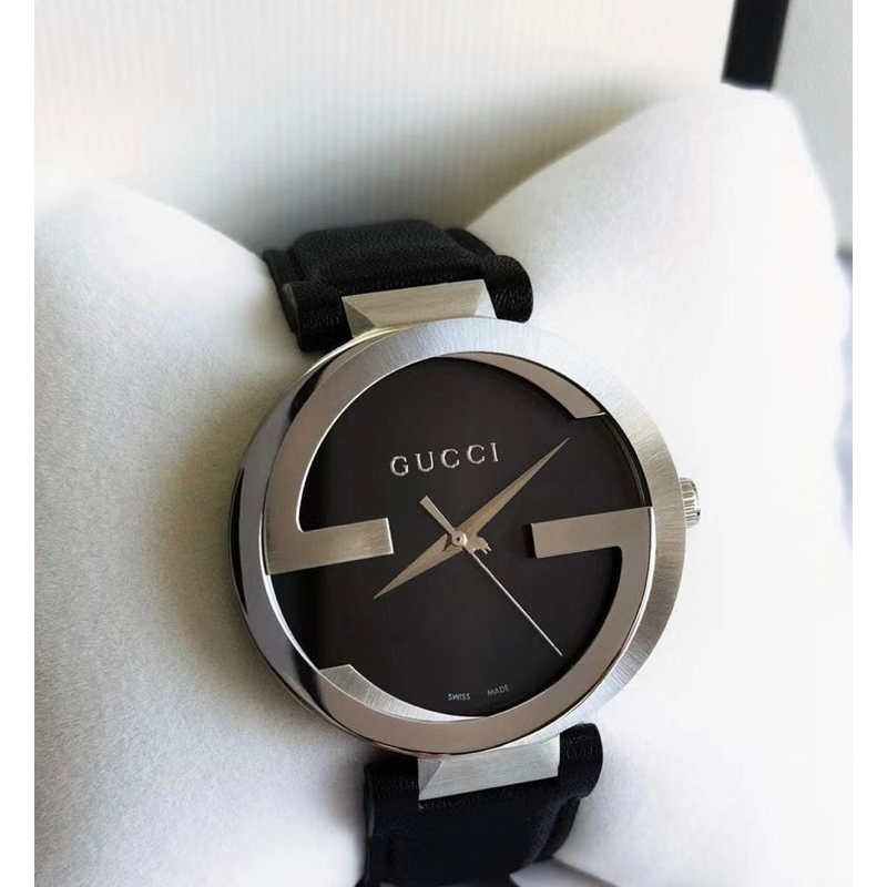 🔥現貨正品最低價🔥Gucci 古馳 YA133205/YA133501雙G銀色黑面皮革腕錶 42/29mm 男女對錶