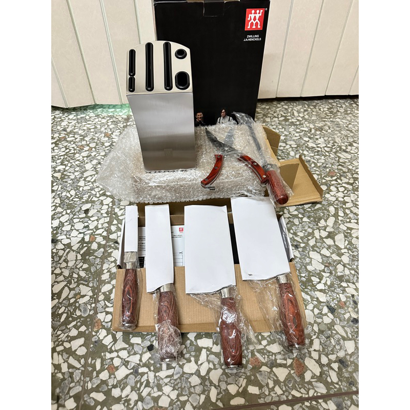 雙人牌全新不鏽鋼六件組+刀具收納架