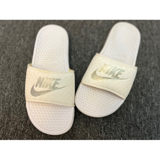 Nike 全白拖鞋銀白logo