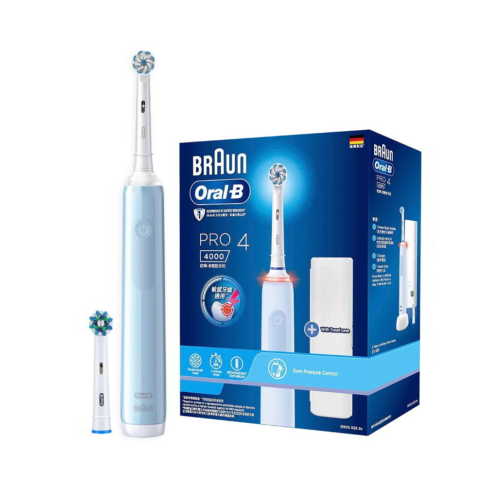 【德國百靈Oral-B】3D電動牙刷PRO4-貝加爾湖藍《屋外生活》電動牙刷 口腔護理 矯正 牙刷
