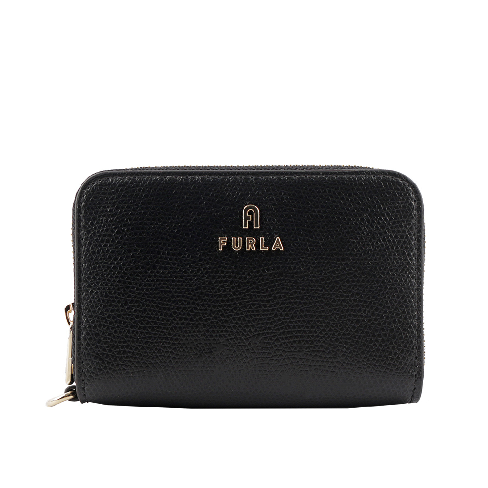 FURLA Camelia 素面皮革ㄇ形拉鍊卡夾/零錢包(黑色) WP00316 ARE000 O6000