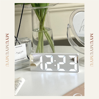 MYUMYU現貨 極簡LED電子鐘 鏡面時鐘 簡約時鐘 桌上時鐘 桌上鬧鐘 電子鬧鐘 白色鬧鐘