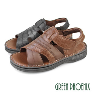 【GREEN PHOENIX】男 涼鞋 全真皮 牛皮 厚底 沾黏式 臺灣製 T12-12211