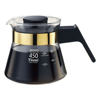 【TIAMO】玻璃咖啡壺電木把手 通過SGS檢測/HG2205BK(450cc/金)|Tiamo品牌旗艦館