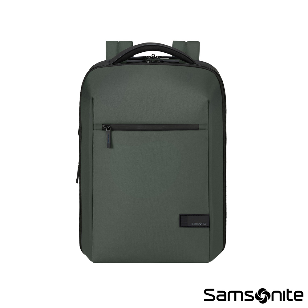Samsonite新秀麗 Litepoint 防潑水再生材質反光拉鍊筆電後背包15.6吋(綠色)