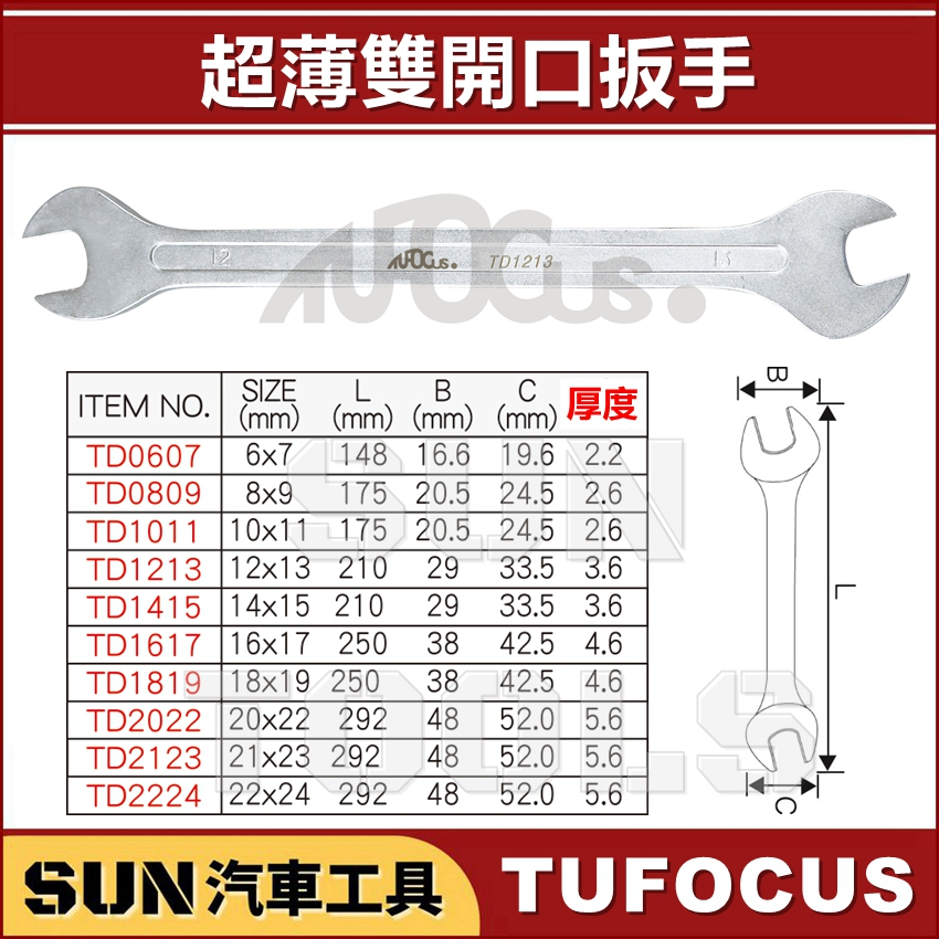 SUN汽車工具 TUF TD  超薄雙開口板手 超薄 薄型 雙 開口 扳手 板手