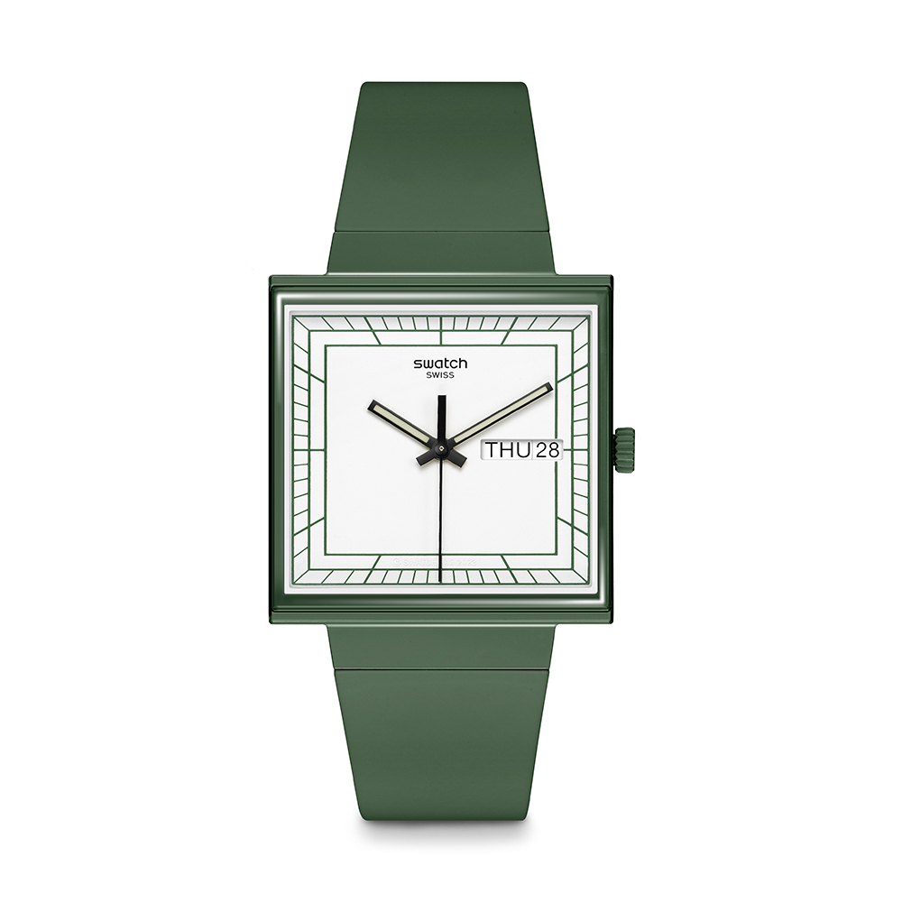 【SWATCH】WHAT IF? 方形手錶 GREEN (33mm) 綠色 超現實 生物陶瓷 瑞士錶 SO34G700