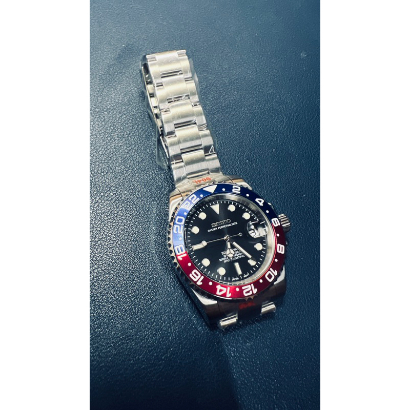 訂製無現貨【改錶玩面】Seiko Mod 精工 新版 gmt 紅藍 百事圈 三版帶 自動上鍊 藍寶石玻璃機械錶