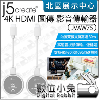 數位小兔【j5create JVAW75 4K HDMI 圖傳 影音傳輸器】30M 相機筆電手機平板圖傳到電腦 無線顯示