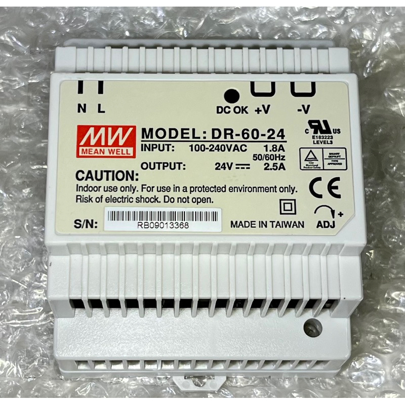 ◢ 簡便宜 ◣  二手 明緯 MW 電源供應器 DR-60-24 入100-240V   24V 2.5A 導軌式