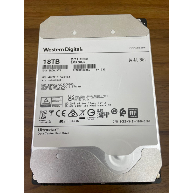 WD 18TB 二手 HC550 氦氣硬碟 NAS企業級硬碟 伺服器硬碟