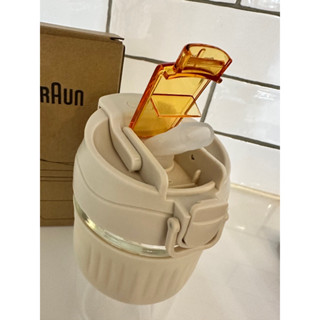 全新百靈BRAUN耐熱玻璃隨行杯BRCP0016 550ml奶茶色玻璃透明吸管
