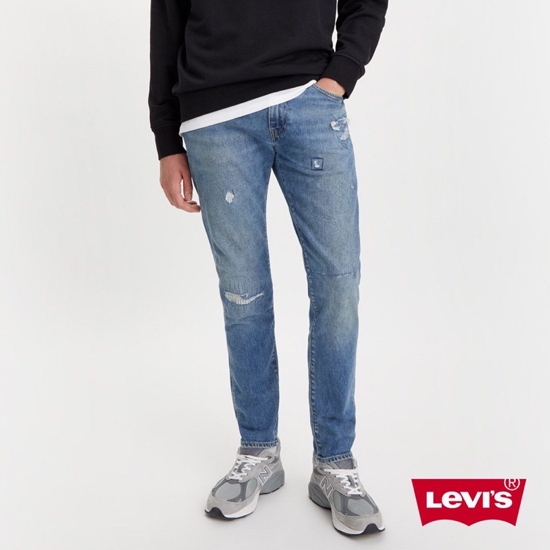 Levis 512上寬下窄低腰修身窄管牛仔褲 赤耳 精工多重刷破補丁工藝 彈性布料 男