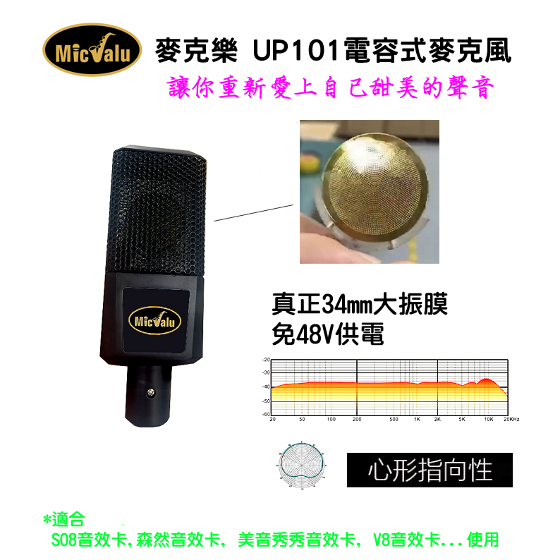 【台灣原創品牌】MicValu UP101大振膜電容式麥克風 網路天空