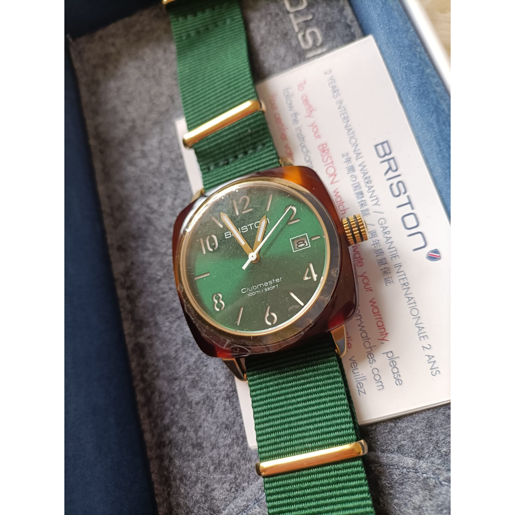 (現貨)新款法國BRISTON 玳瑁墨綠金框手錶
