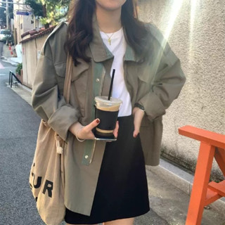 【HouShow】有貨韓版風衣外套長袖秋冬外套寬鬆百搭休閒中長版外套大衣